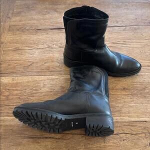 Fabianelli Leather Ankle Fleece Lined Lugged Sole Side Zip Black Boots Italy 40